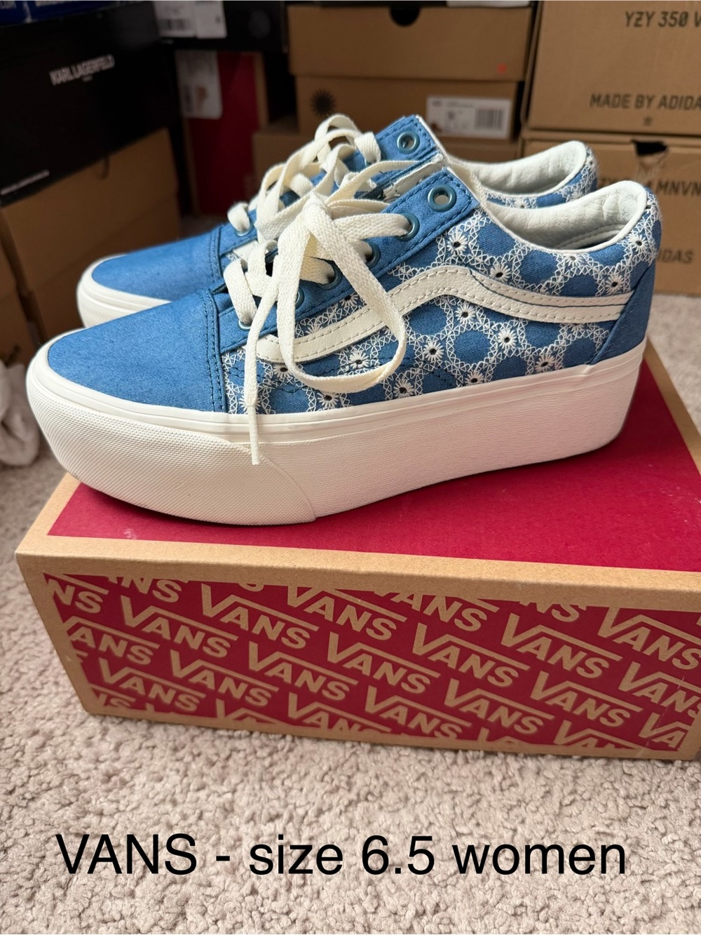 Vans Platform Lace-Up Sneakers in Light Blue and Cream